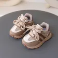 Retro toddler casual sneakers with waterproof leather and non-slip soft sole - Size 16 (Insole 11.5cm) / Khaki
