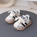 Toddler girl retro sneakers featuring waterproof leather surface and non-slip soft sole design - Size 16 (Insole 11.5cm) / Black