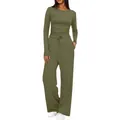 Ensemble deux pièces vert olive avec haut à taille froncée et pantalon à jambes larges - Vert Militaire