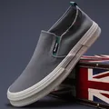 Mocassins décontractés en toile grise pour hommes avec semelles blanches plates - 38 / Gris Foncé (24846)