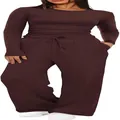 Ensemble deux pièces marron foncé pour femme avec haut froncé et pantalon large - Café