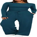 Ensemble décontracté deux pièces bleu sarcelle avec haut plissé et pantalon large - Bleu marine