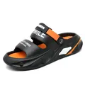 Sporty men's fashion beach sandals in black and orange with durable thick anti-slip sole - Black Orange
