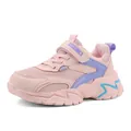 Zapatillas de running de malla rosa transpirable para niños con detalles en púrpura y azul - Rosa
