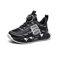 Boys' black leather sports sneakers with warm lining and rotating buckle closure - 29 / Black and Gray