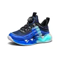 Stylish boys blue leather sports sneakers featuring a modern rotary buckle closure system - 29 / Sapphire Blue