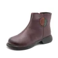 Burgundy warm winter ankle boots with side zipper and thick anti-slip sole for women - Burgundy