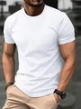 Men's slim fit muscle T-shirt with textured seersucker fabric and round neck design - M / White
