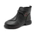 Elegant black winter warm ankle boots for women featuring a decorative side flower - 35 / Black