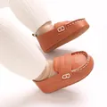 Mocasines marrones para bebé con suela blanda antideslizante y costuras blancas - Marrón