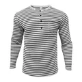 Men's slim fit long sleeve striped Henley shirt in black and white pique fabric. - White