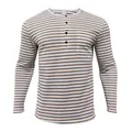 Men's slim-fit long-sleeved Henley shirt featuring classic brown horizontal stripes - Apricot
