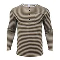 Men's slim-fit long-sleeved Henley shirt with brown and white horizontal stripes - Dark Khaki