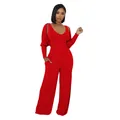 Modisches rotes geripptes Zweiteiler-Set mit ärmellosem Jumpsuit und passendem Bolero - Rot