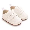 Weiche weiße Baumwoll-Lauflernschuhe für Babys mit Klettverschluss und Muster - Weiß