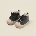 Premium hohe schwarze Baby-Lauflernschuhe mit beiger Zehenkappe und seitlichem Reißverschluss - Größe 16/Innenlänge 12.3cm / Schwarz