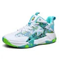 White professional basketball sneakers with teal graphic patterns and lime accents - 36 / White Moon (836)