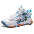 High-top basketball shoe in white with colorful graphic print and non-slip sole - 36 / White and Orange (839)