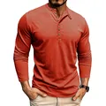 Men's casual orange long-sleeved Henley t-shirt featuring premium textured slub fabric - Orange Red