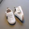 White breathable toddler walking shoes with rainbow star and soft anti-slip sole - Size 16 (Inner Length 12.5cm) / Khaki