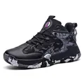 Stylish black high-top basketball shoes with breathable mesh panels and patterned rubber soles - Black (839)