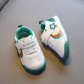 White breathable toddler walking sneakers with green accents and rainbow design - Size 16 (Inner Length 12.5cm) / Green