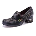 Detailweergave van leren damesloafer met retro kantstiksels en een blokhak - 36 / Zwart
