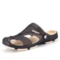 Zomerse strandsandalen voor heren in bruin doorschijnend met crème zool en uitgesneden design - Zwart