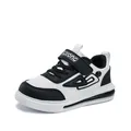 Zapatillas de cuero blanco y negro para niños duraderas con cierre de velcro - 28 / Zapatillas de Skate Casuales Bloque de Color (2268) / Blanco Negro