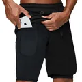 Men's black double-layer sports shorts featuring a hidden inner pocket for mobile phones - M / Bottoms / Black