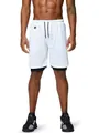 Men's breathable white double-layer sports shorts with black inner liner and headphone hole - M / Bottoms / White
