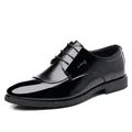 Elegant men's black patent leather dress shoes with lace-up design and pointed toe - 37 / Black