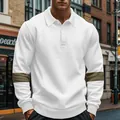 Vooraanzicht van een wit heren polo sweatshirt met lange mouwen en donkere mouwstrepen - S / Top (MS-CY37) / Wit
