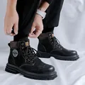 Durable black suede high-top men's Martin boots with vintage lace-up design for winter - 38 / Black