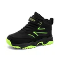 Boys high-top outdoor hiking sneakers in black and neon green with durable rugged sole - 29 / Black