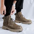 Vintage brown leather high-top martin boots for men with a durable rubber sole - 38 / Gray