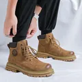 Classic men's brown leather Martin boots featuring a high-top retro work style - 38 / Yellow