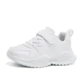 Minimalist white kids running shoes featuring durable leather upper and soft cushion sole - 28 / White Leather Surface