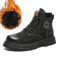 Men's black genuine leather Martin boots with warm fur lining and high-top design. - 38 / Fleece Lined Style / Black