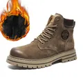 Classic brown suede high-top winter Martin boots with warm plush fleece lining for men - 38 / Fleece Lined Style / Gray