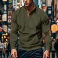 Olive green corduroy sweatshirt for men with half-button collar and elbow patches - S / Top (YFY-GPT-1) / Army Green