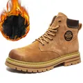 Men's winter leather Martin boots with warm faux fur lining in camel - 38 / Yellow Fleece Lined