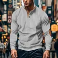 Men's grey corduroy casual sweatshirt featuring stand collar and brown elbow patches - S / Top (YFY-GPT-1) / Light Gray