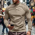 Premium men's khaki corduroy long-sleeve sweatshirt with stand collar and front pocket - S / Top (YFY-GPT-1) / Apricot