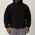 Men's black windproof hooded outdoor jacket with water-repellent fabric for hiking - S / Robe / Premium Black