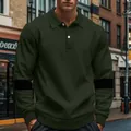 Gedetailleerde weergave van olijfgroen polo-sweatshirt met knoopsluiting aan de kraag - S / Top (MS-CY37) / Legergroen