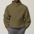 Men's olive green water-resistant hooded windbreaker jacket for outdoor citywalk - S / Robe / Brown Gray