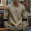 Detailweergave van kaki vintage polo-sweatshirt voor heren met lange mouwen en strepen - Khaki