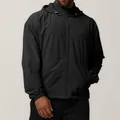 Professional men's black water-resistant hooded windbreaker jacket with front zipper - S / Tops / Premium Black