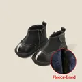 Stivaletti invernali neri foderati in pile per neonati con elegante punta bianca a contrasto - Taglia 16 (Lunghezza Interna 12,5 cm) / Stile Foderato in Peluche / Nero